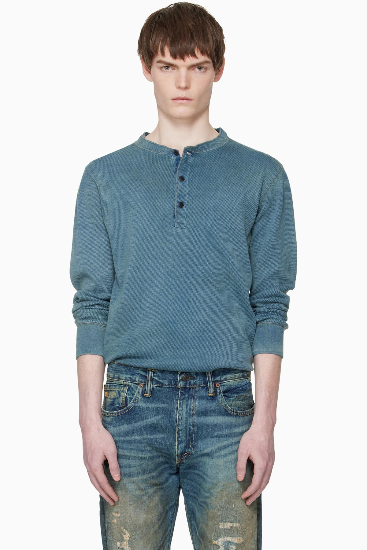 Blue Jacquard-Knit Henley