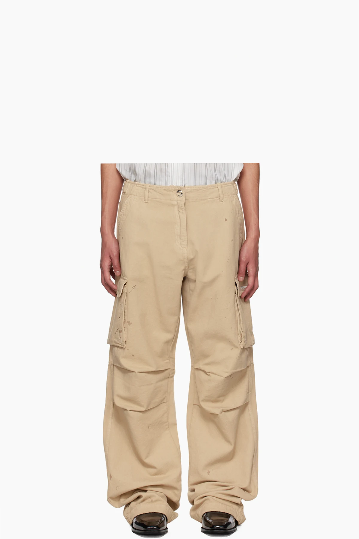 Beige Wide-Leg Cargo Pants