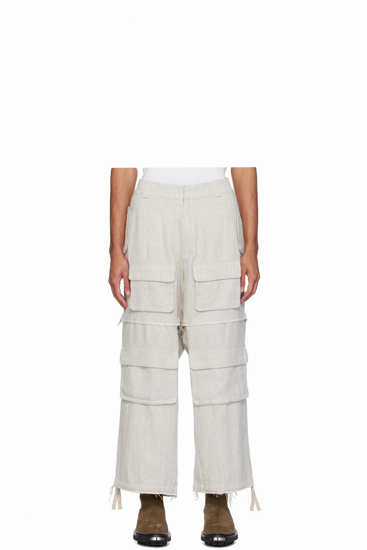 Gray Raw Edge Cargo Pants