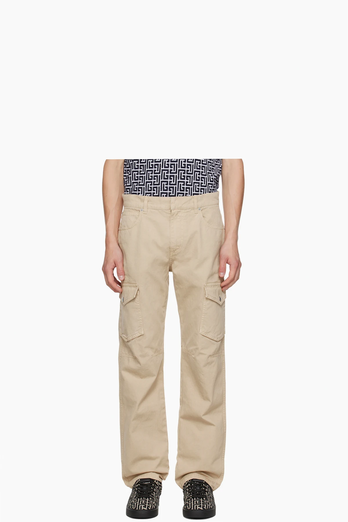 Beige Darted Cargo Pants