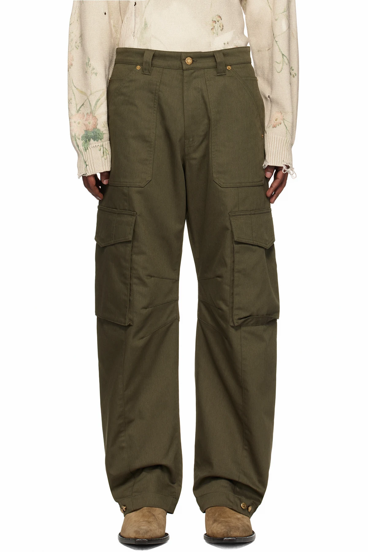 Khaki Wide-Leg Cargo Pants