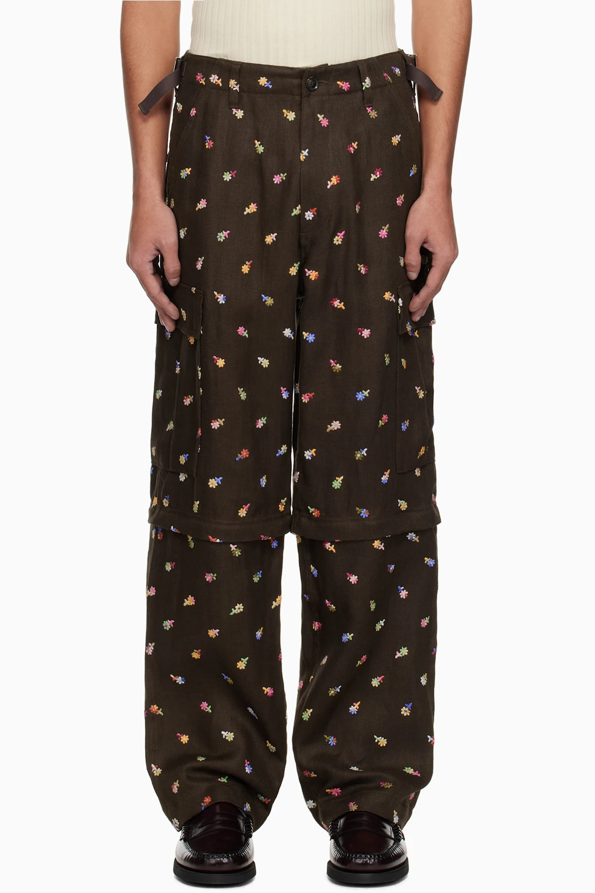 Brown Linen Convertible Cargo Pants