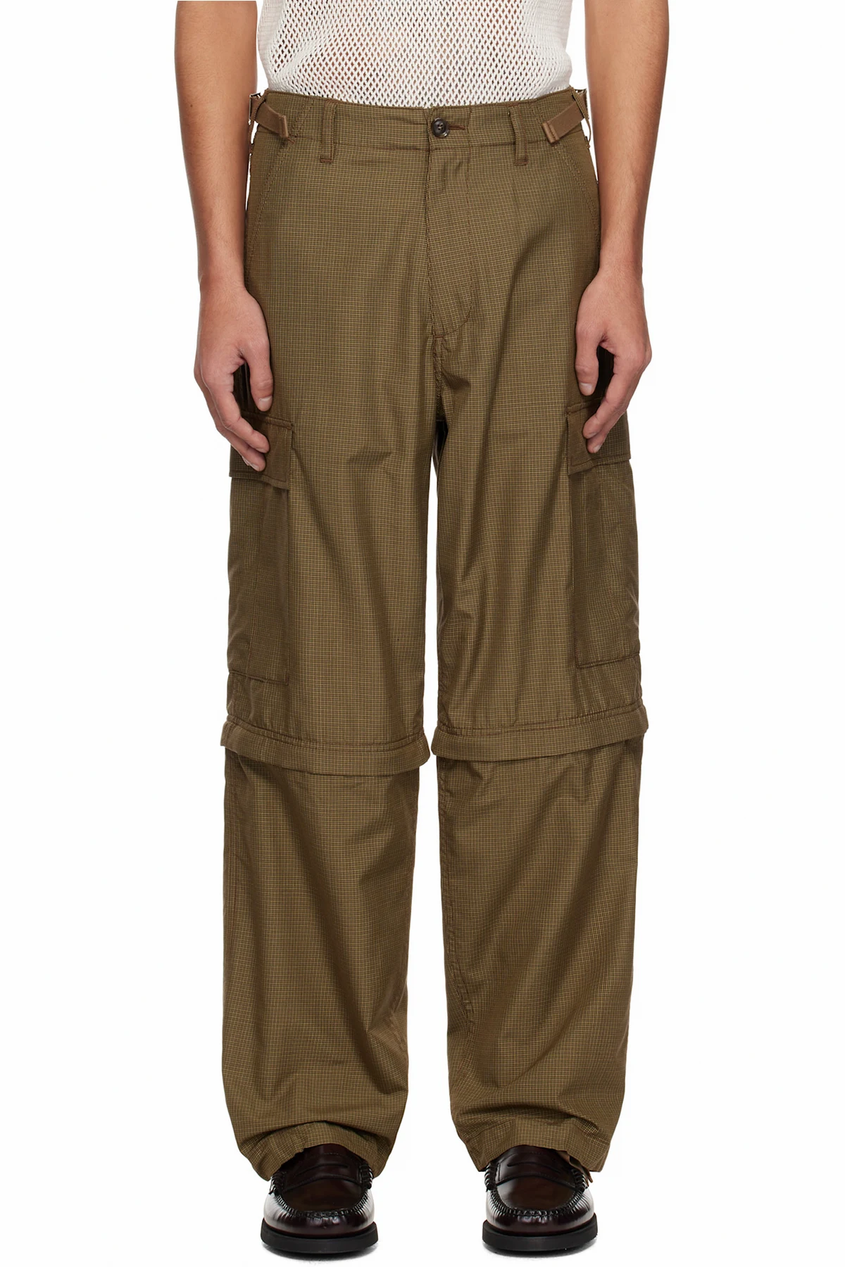 Brown Silk Checkered Convertible Cargo Pants