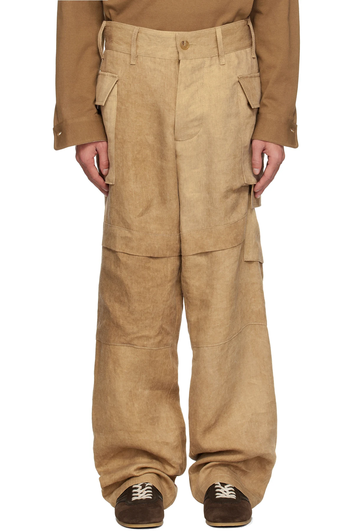 Tan Linen Cargo Pants