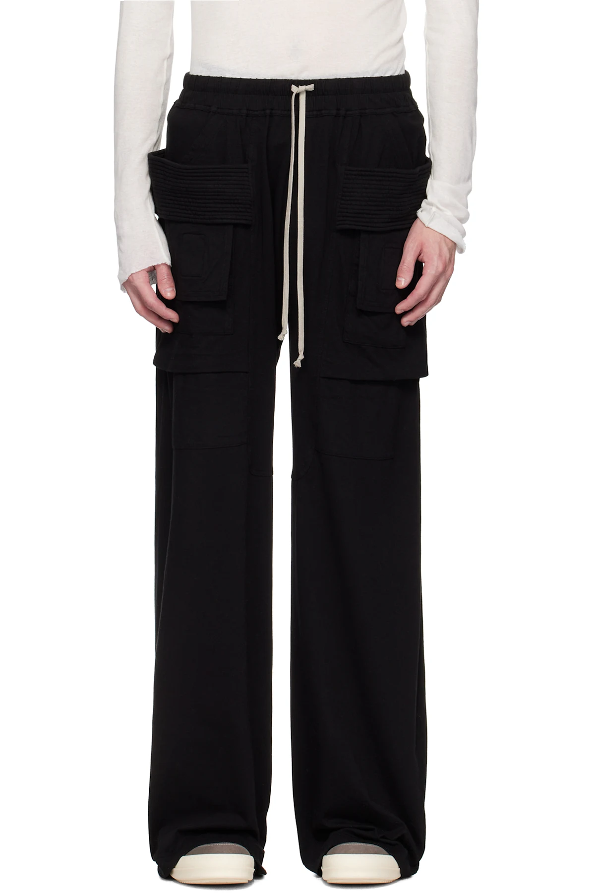 Black Hollywood Creatch Wide Drawstring Cargo Pants