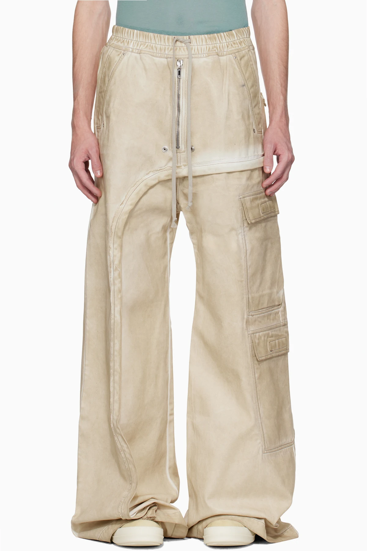 Beige Hollywood Imbalanced Double Cargo Jumbo Belas Denim Pants