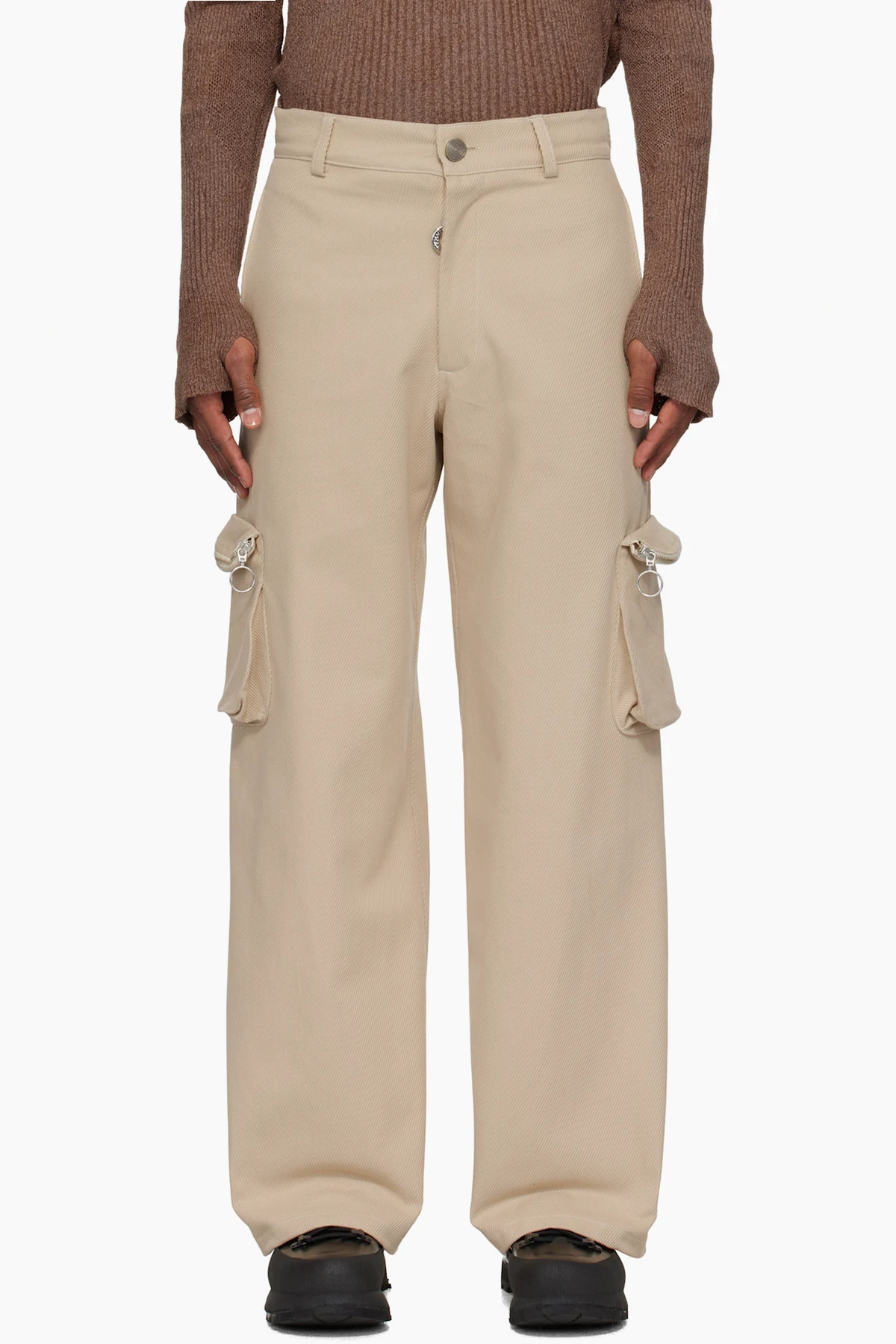 Beige Multi Pocket Cargo Pants