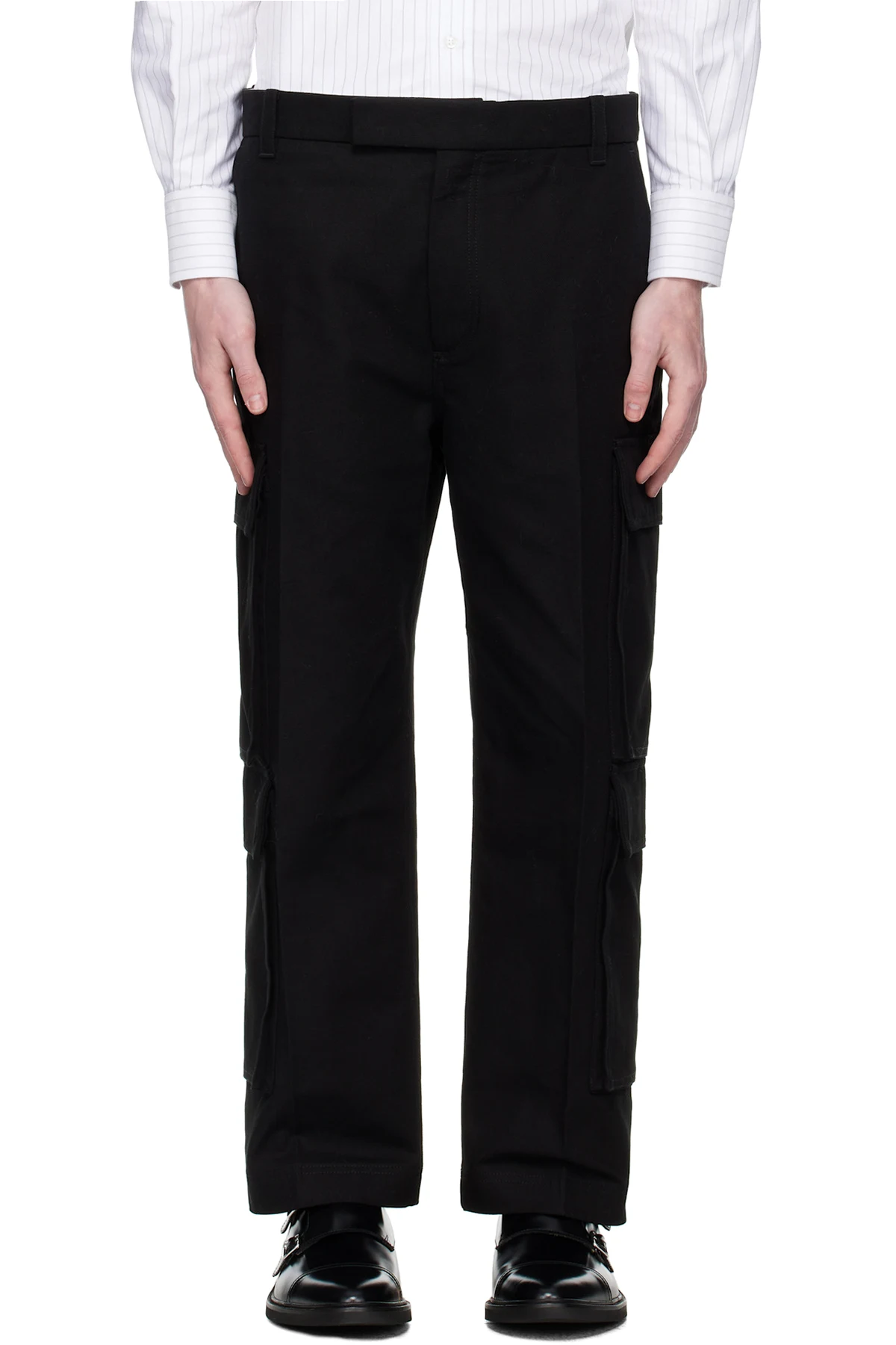 Black Washed Cotton Utility Chino Cargo Pants