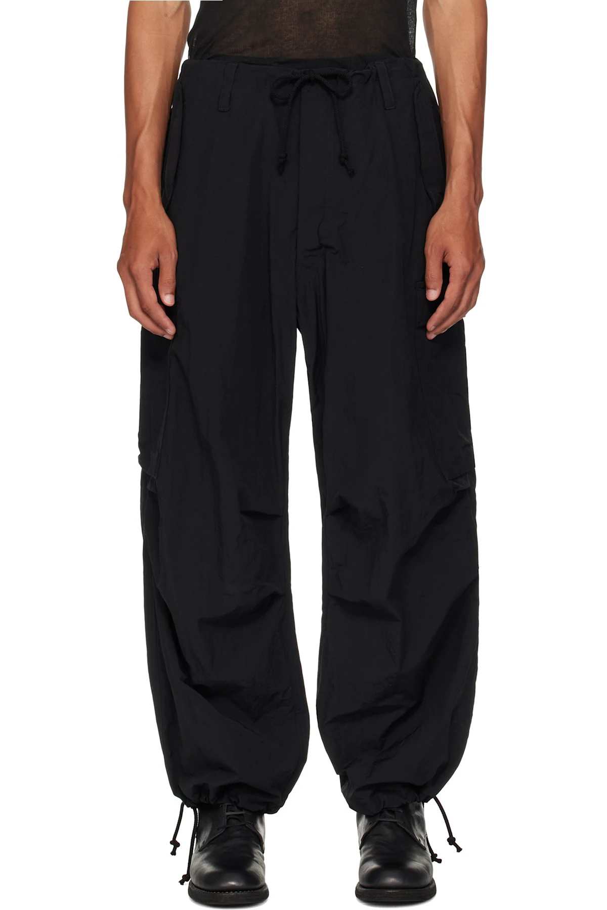 Black Nylon Weather Cargo Pants