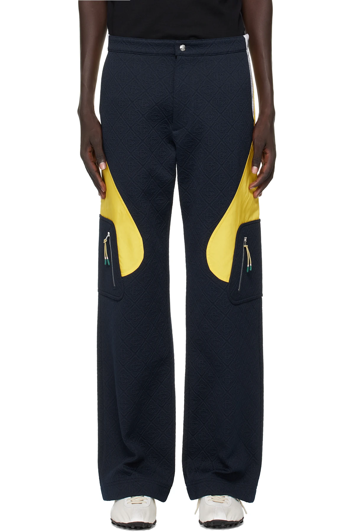 Navy & Yellow Jacquard Nylon Cargo Pants