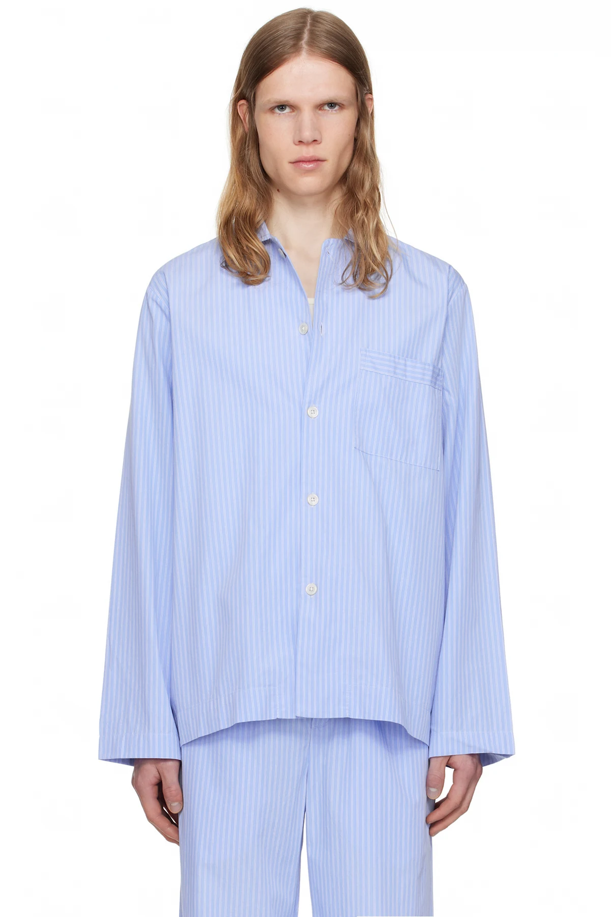 Blue Poplin Long-Sleeved Pyjama Shirt