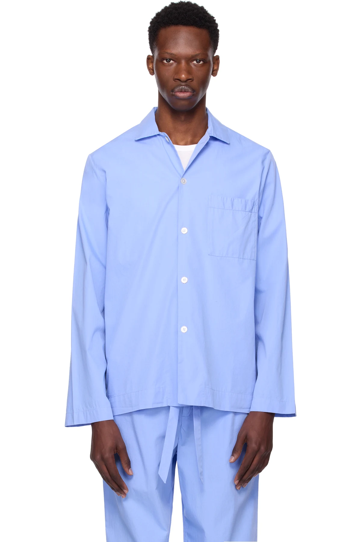 Blue Poplin Long Sleeve Pyjama Shirt