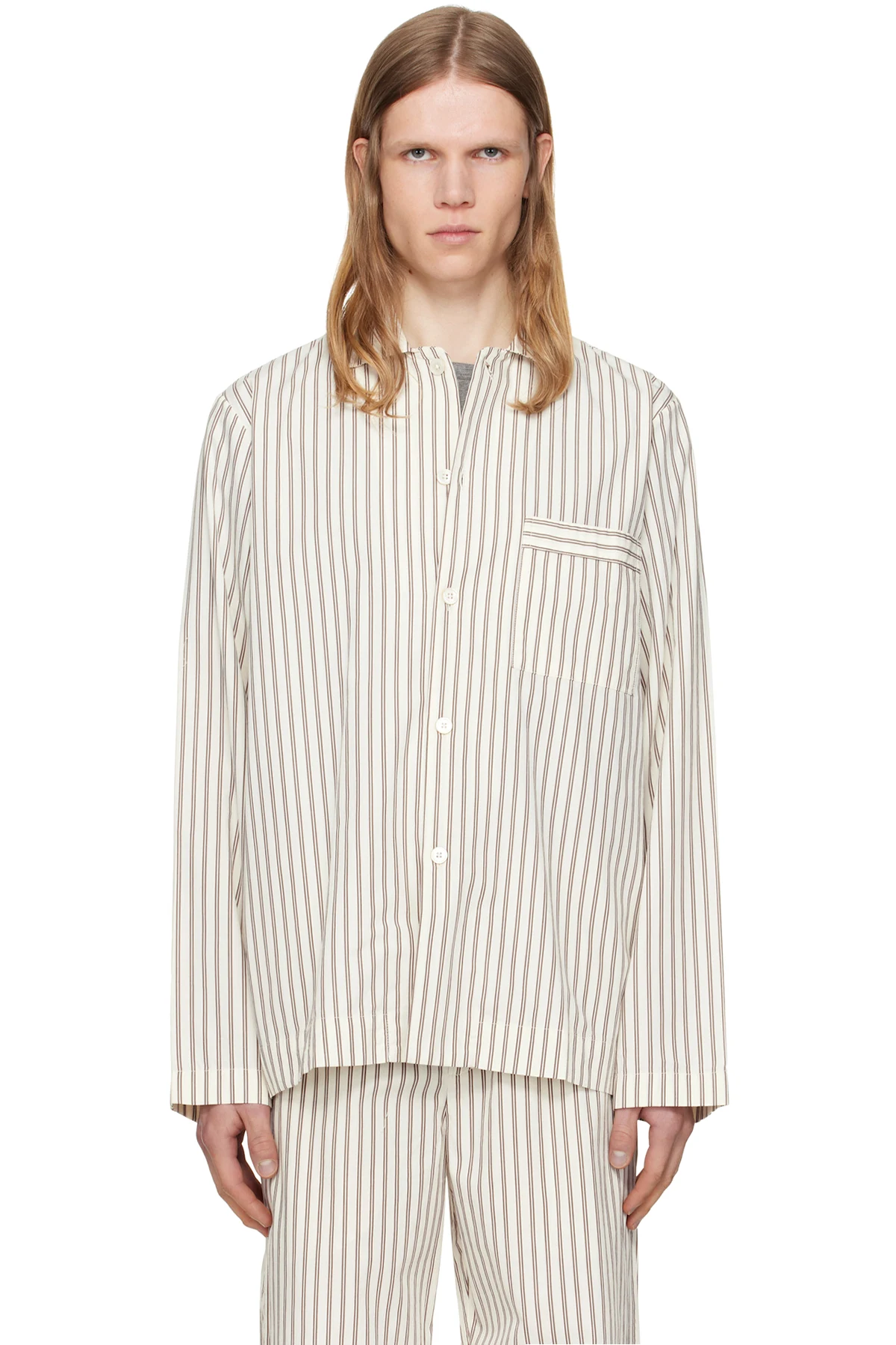 Brown & Off-White Poplin Long-Sleeved Pyjama Shirt