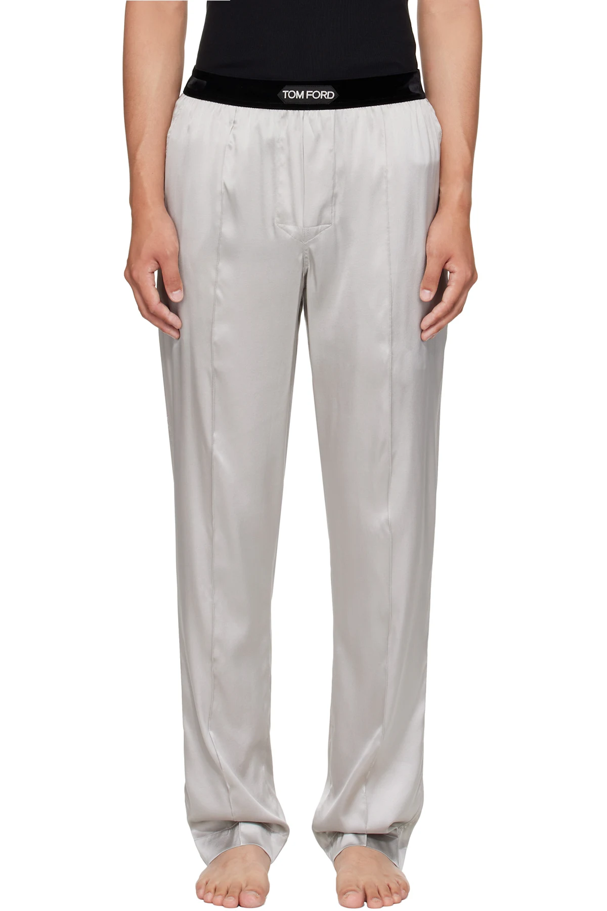 Gray Stretch Silk Satin Pyjama Pants