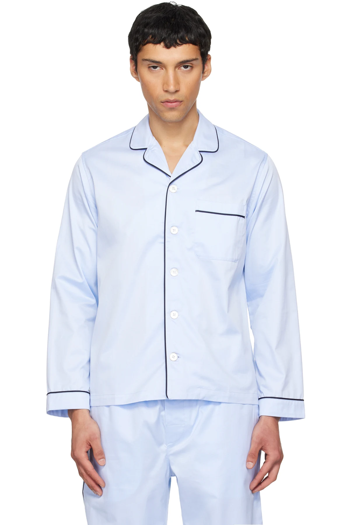 Blue Sateen Long-Sleeved Pyjama Shirt