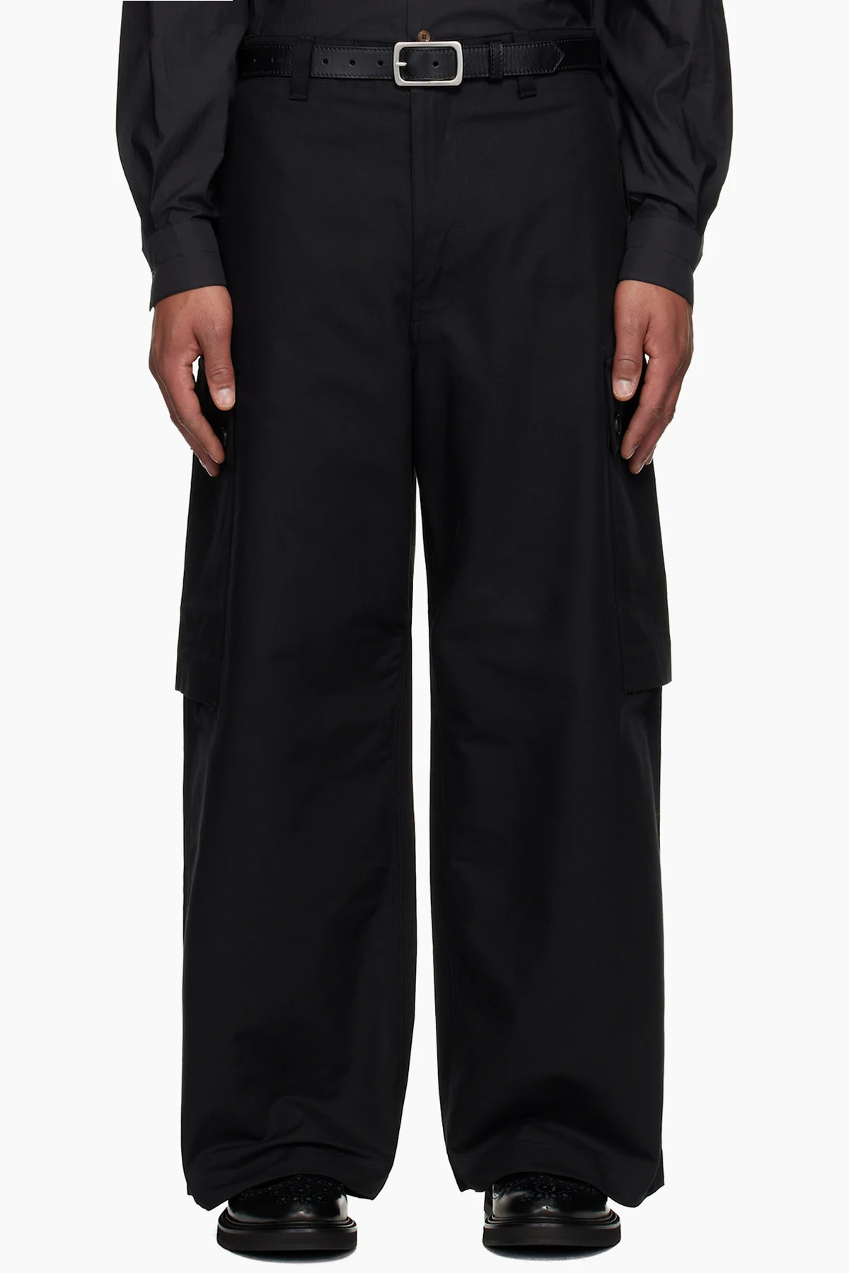 Black Cotton Double Weave Weather Cargo Pants