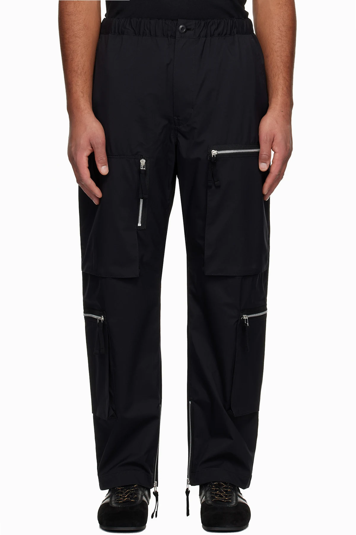 Black Taffeta Triple Layer Cargo Pants