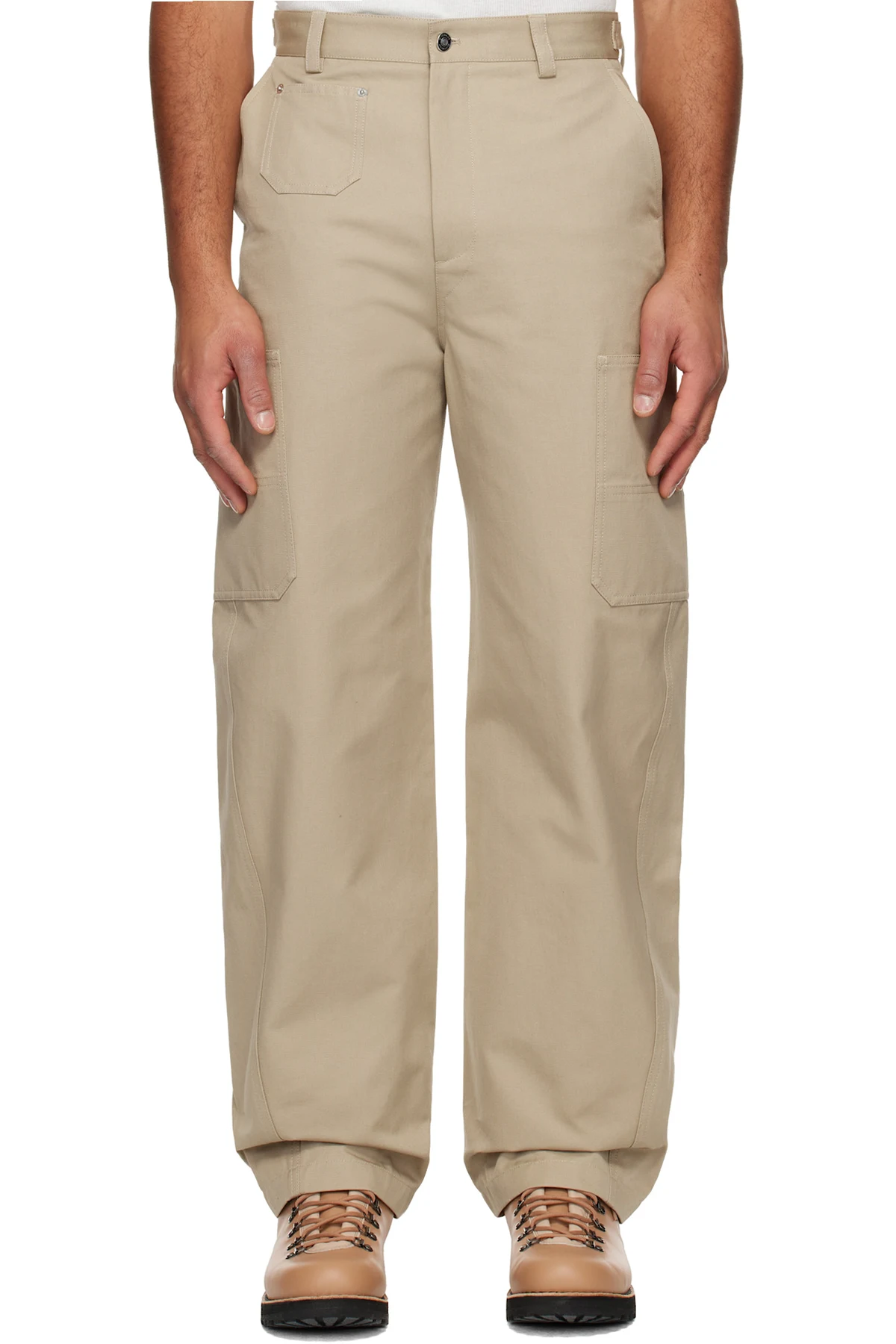 Beige Cotton Cargo Pants