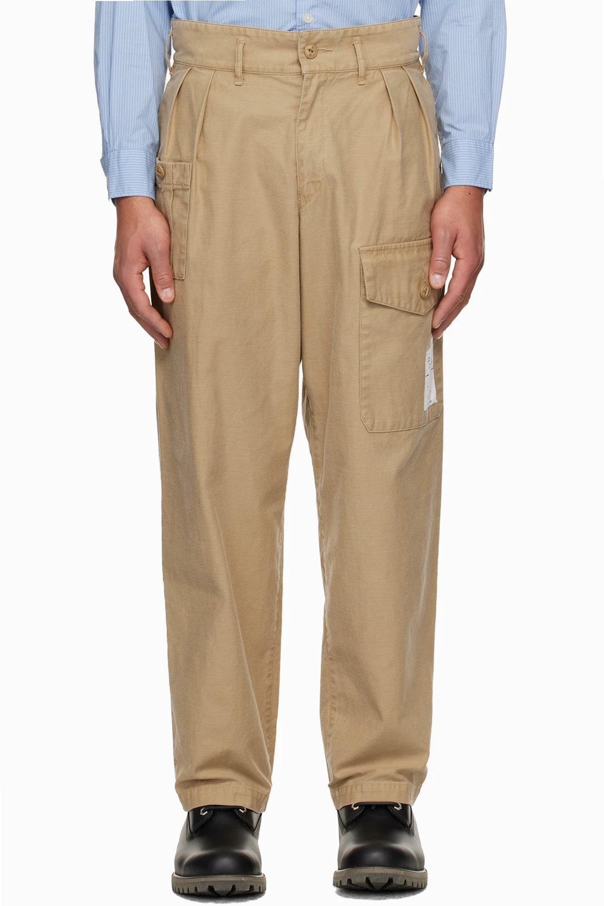 Beige Two Tuck Cargo Pants