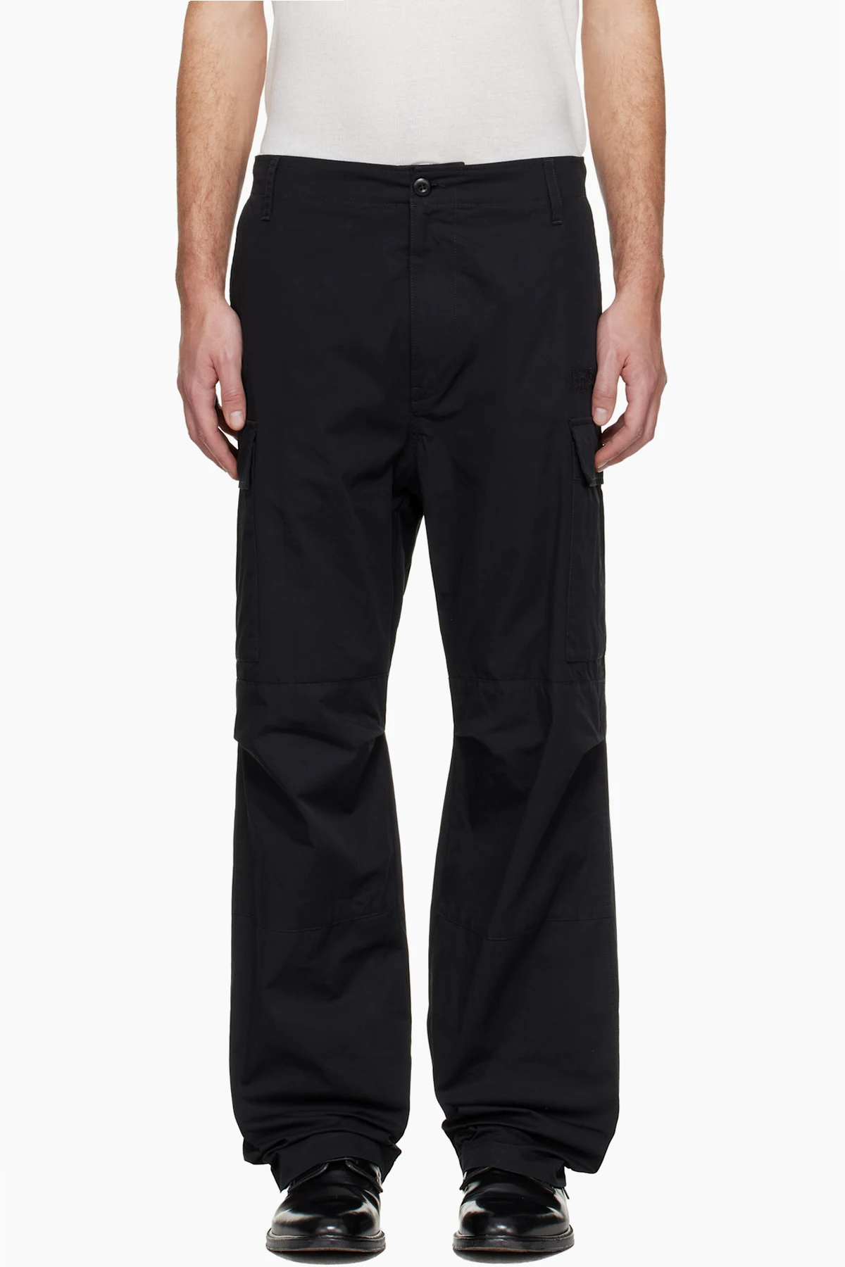 Black Embroidered Logo Cargo Pants