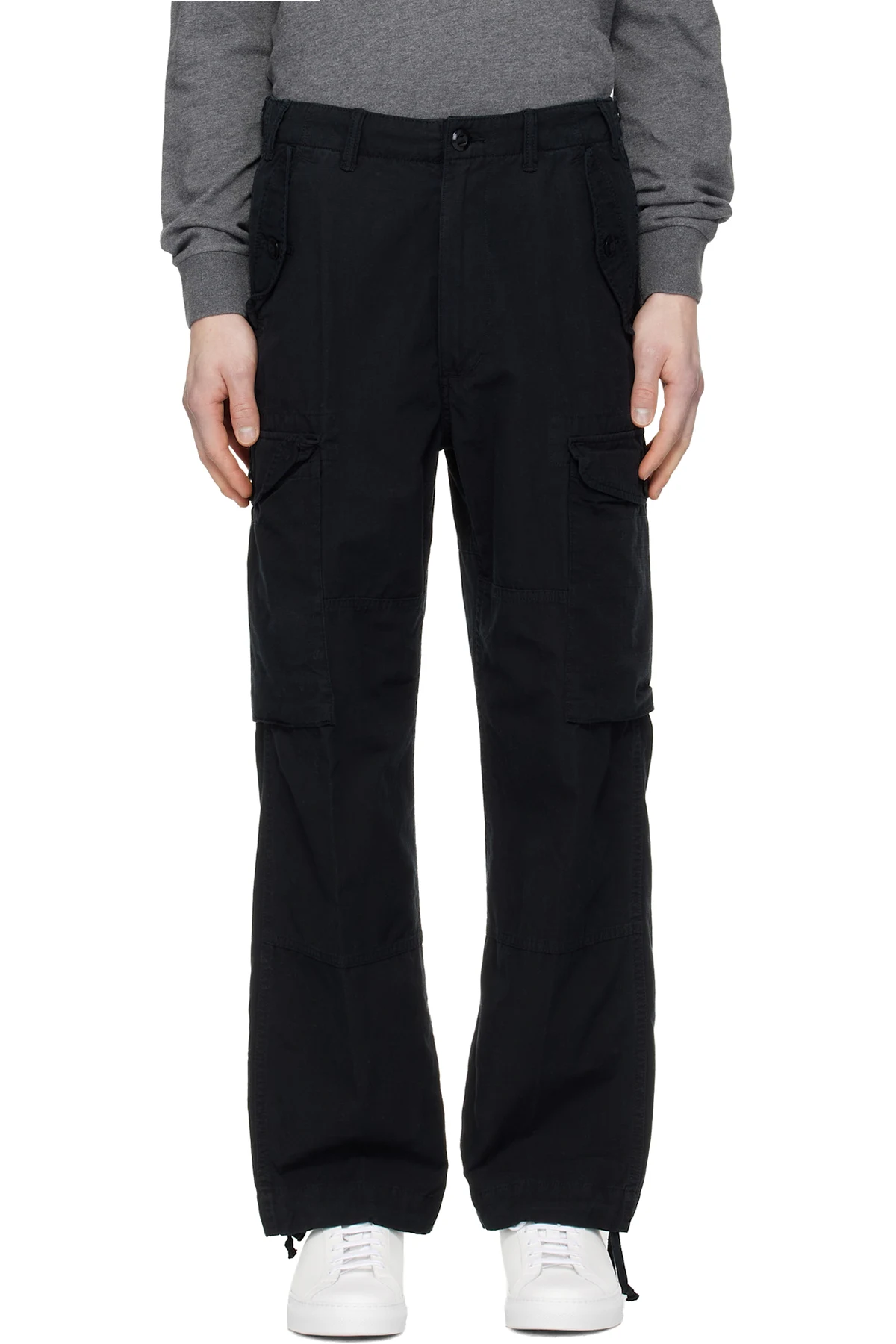 Black Cotton Ripstop Cargo Pants