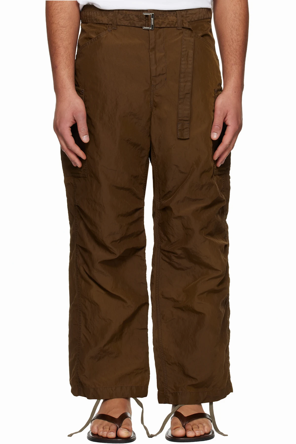 Brown Treated Nylon Twill Cargo Pants