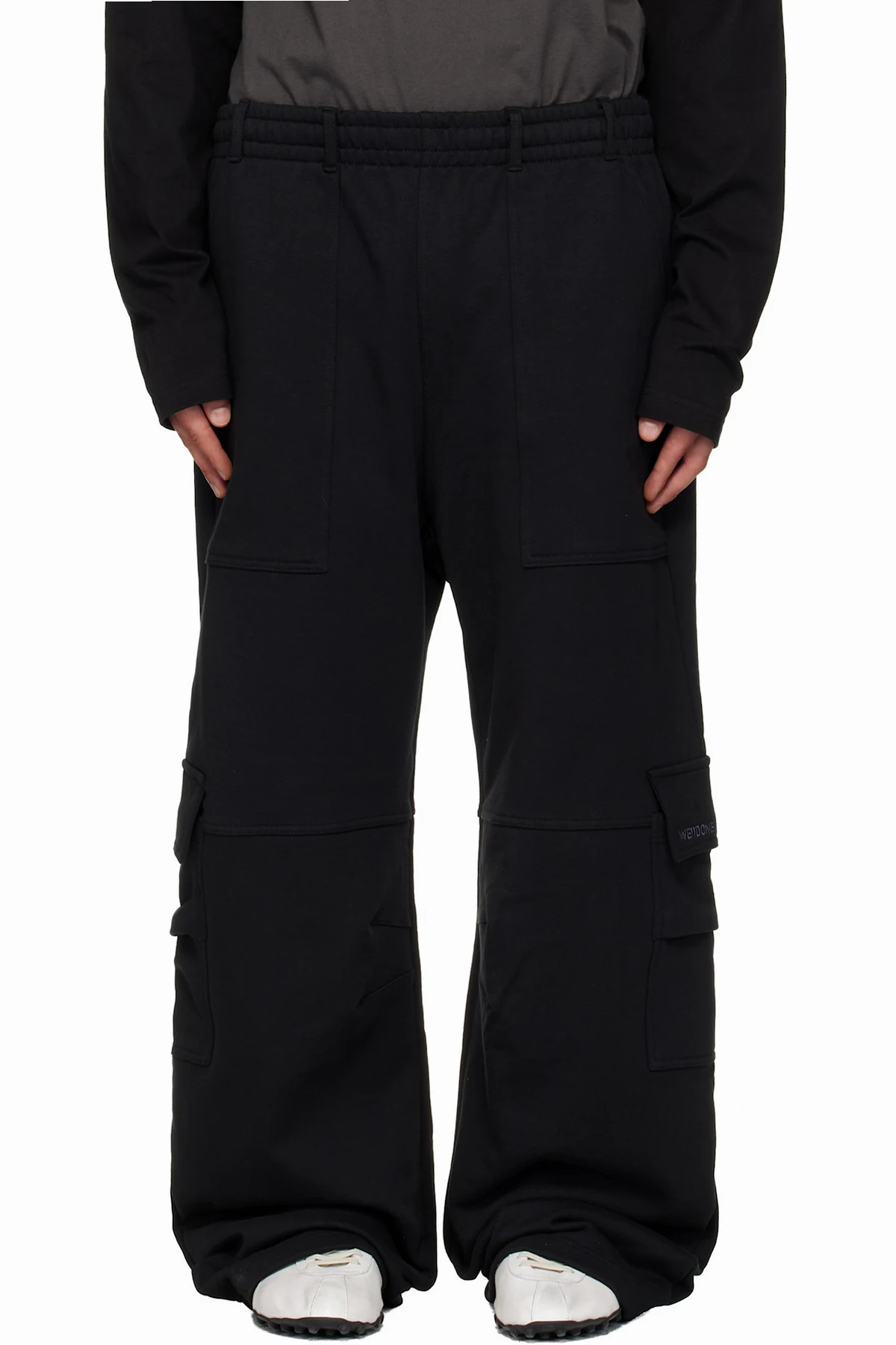 Black Curved Jersey Cargo Pants