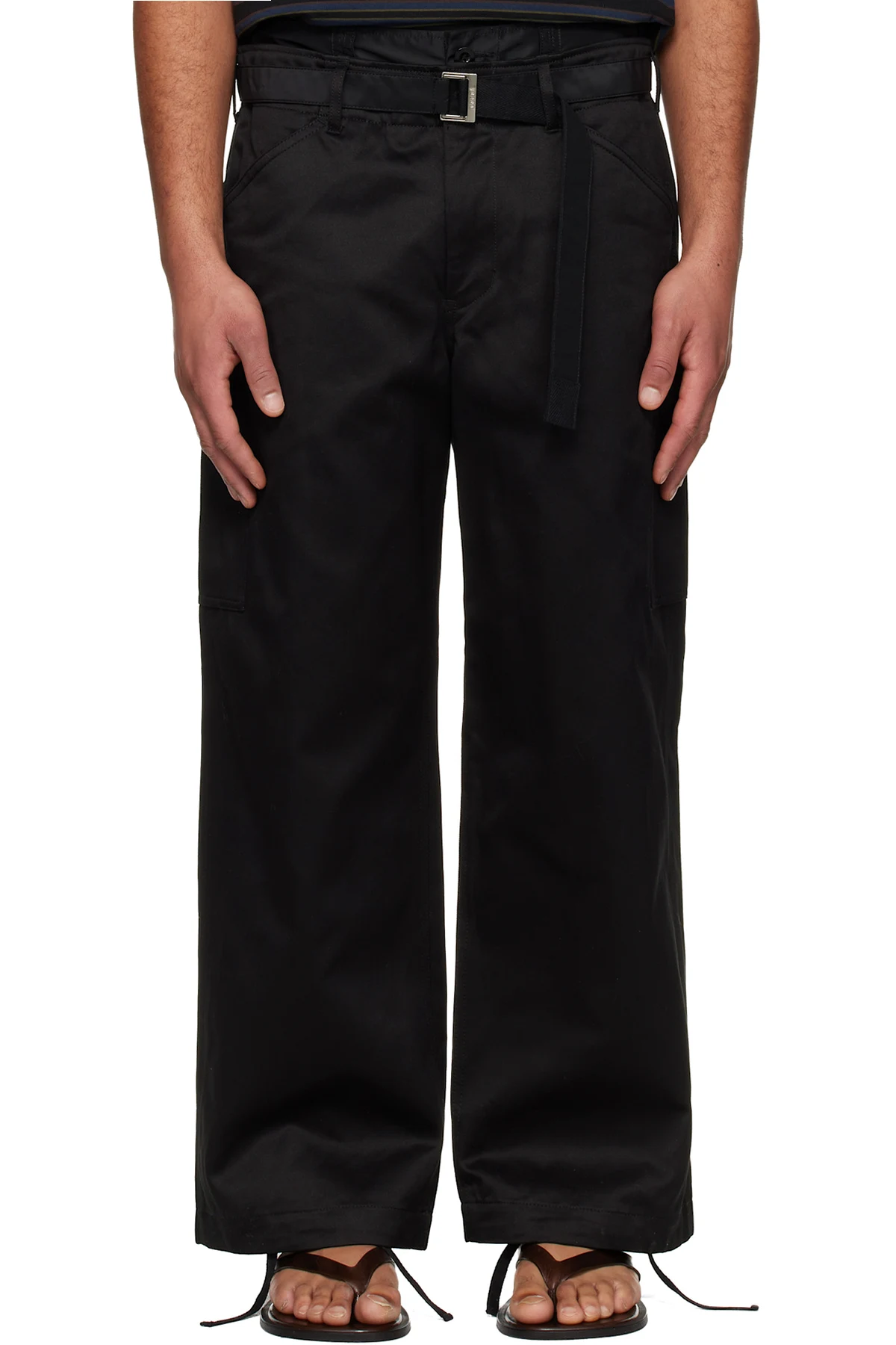 Black Cotton Chino & Nylon Twill Cargo Pants