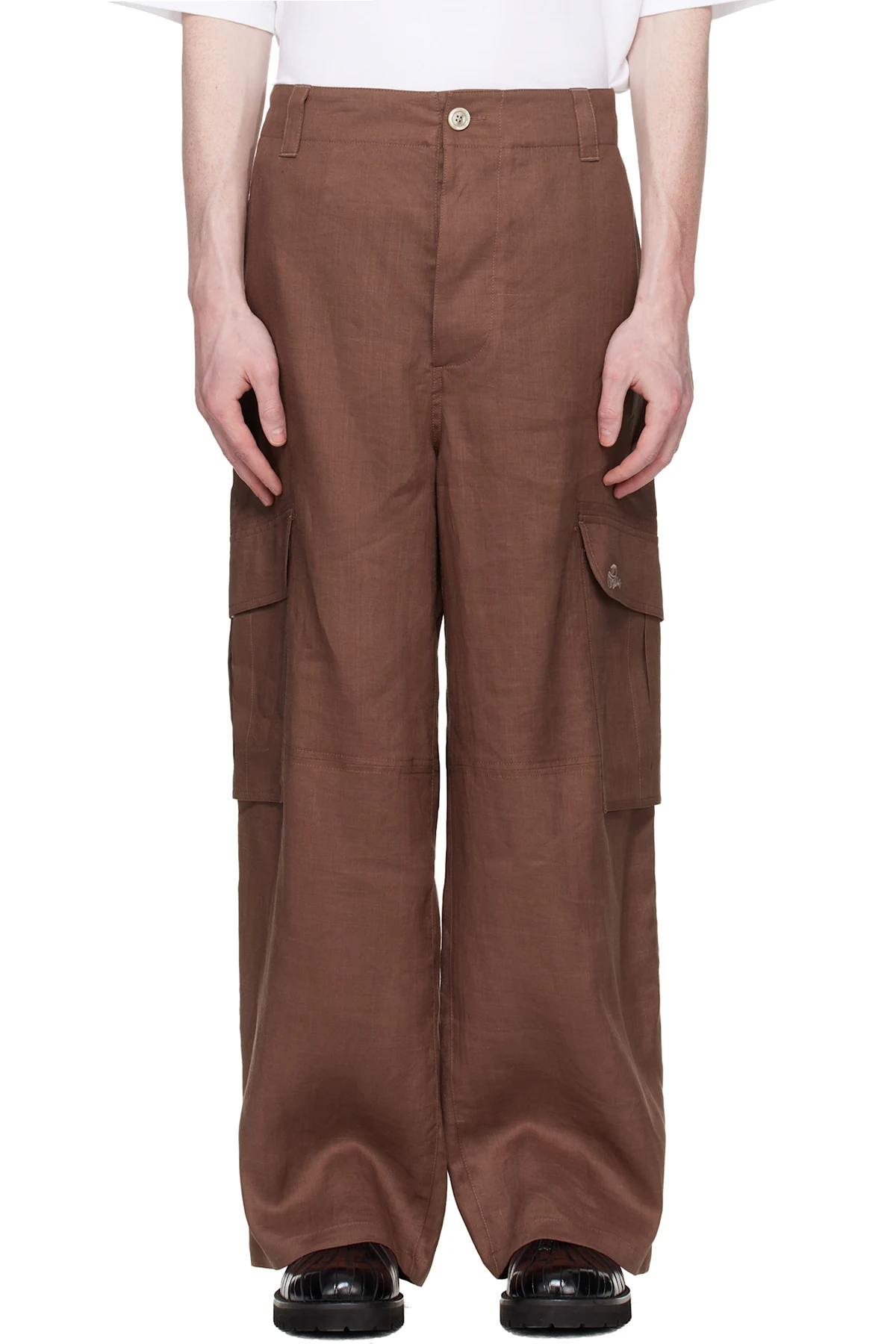 Brown Marni Wave Logo Ramie Cargo Pants