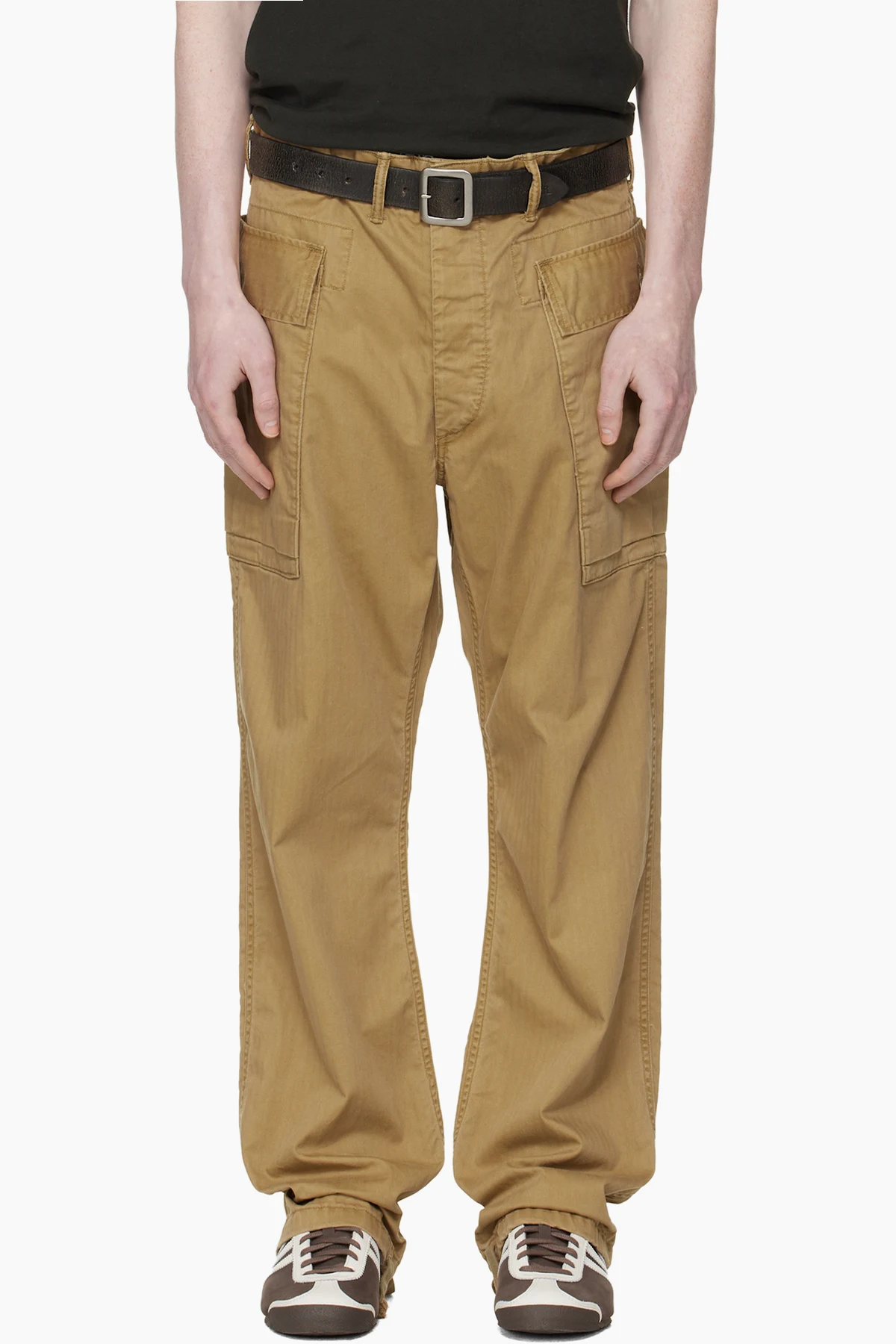 Tan Herringbone Twill Cargo Pants
