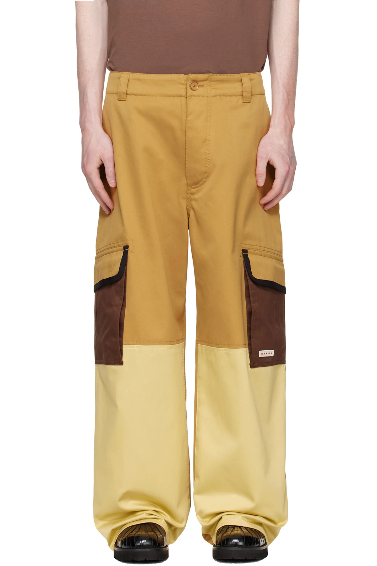 Tan Water-Repellent Colour-Block Cargo Pants