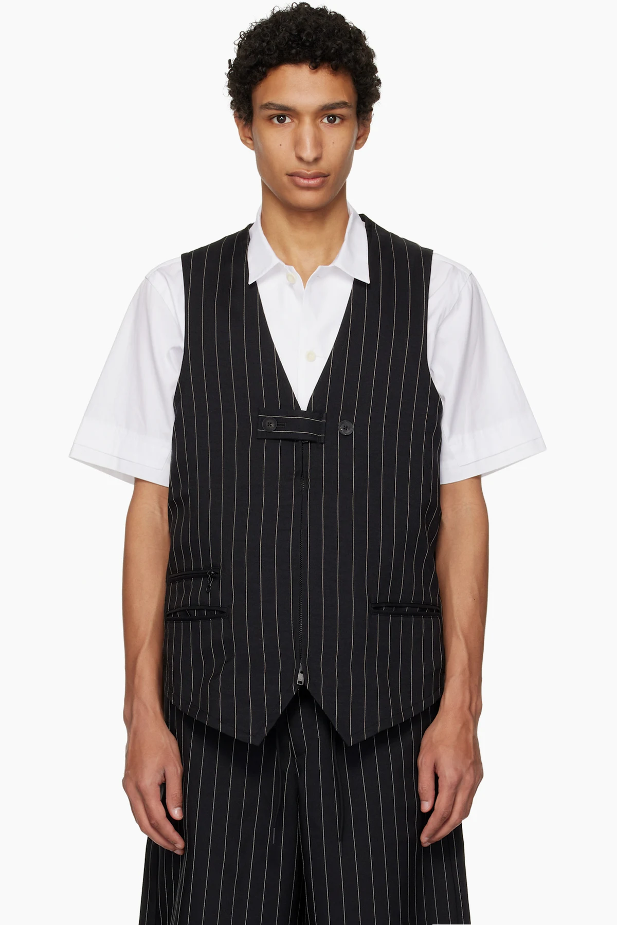 Black Sport Uniform Pinstripe Tailored Vest