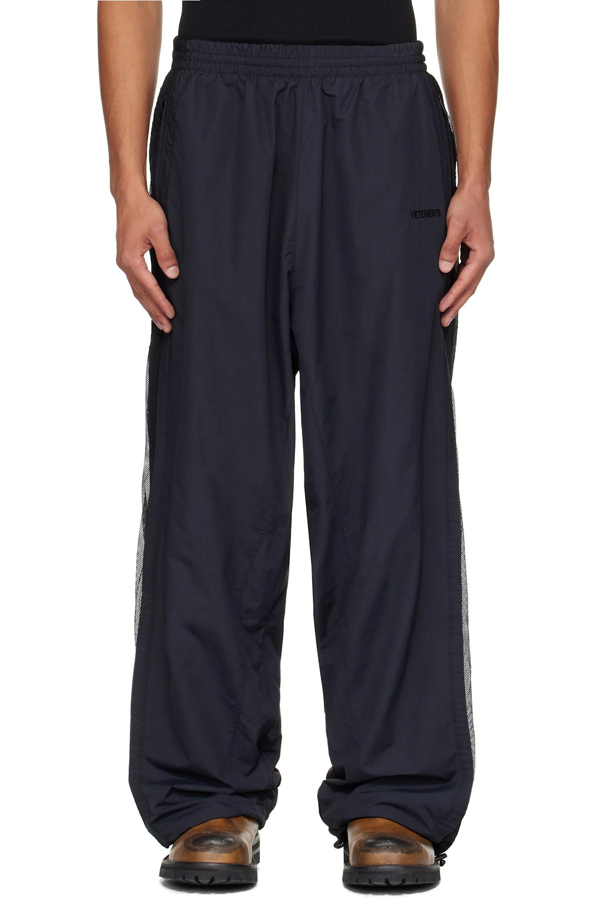 Black Mesh Panel Track Pants