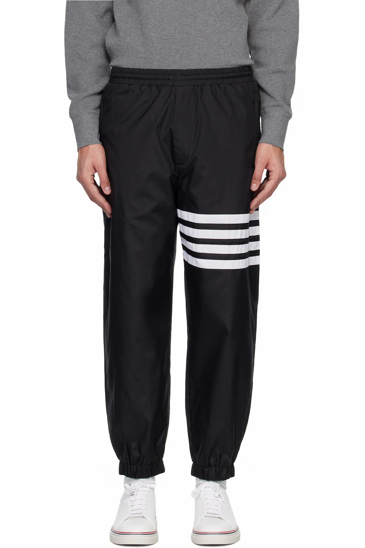 Black Shiny Ripstop 4-Bar Track Pants