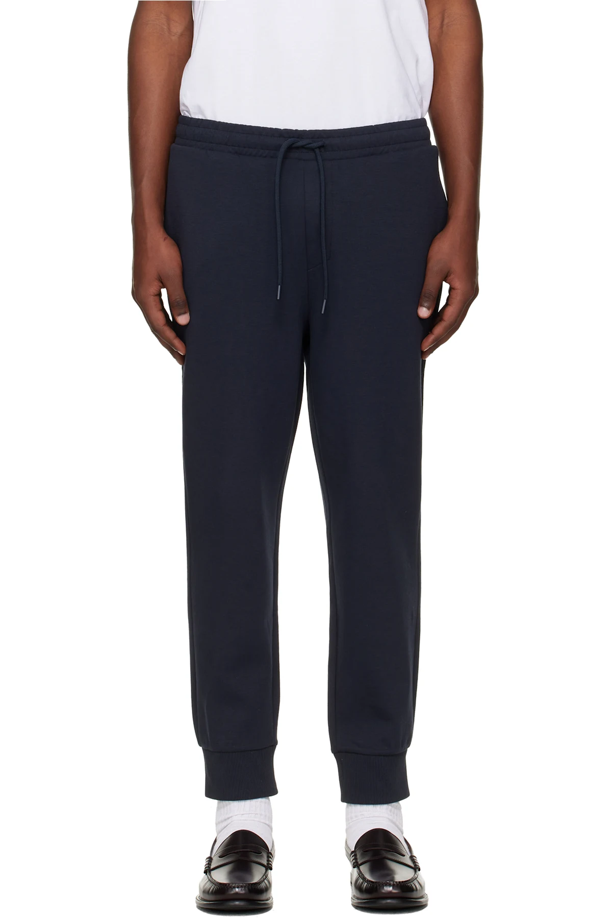 Navy Stretch-Cotton Logo Detail Track Pants