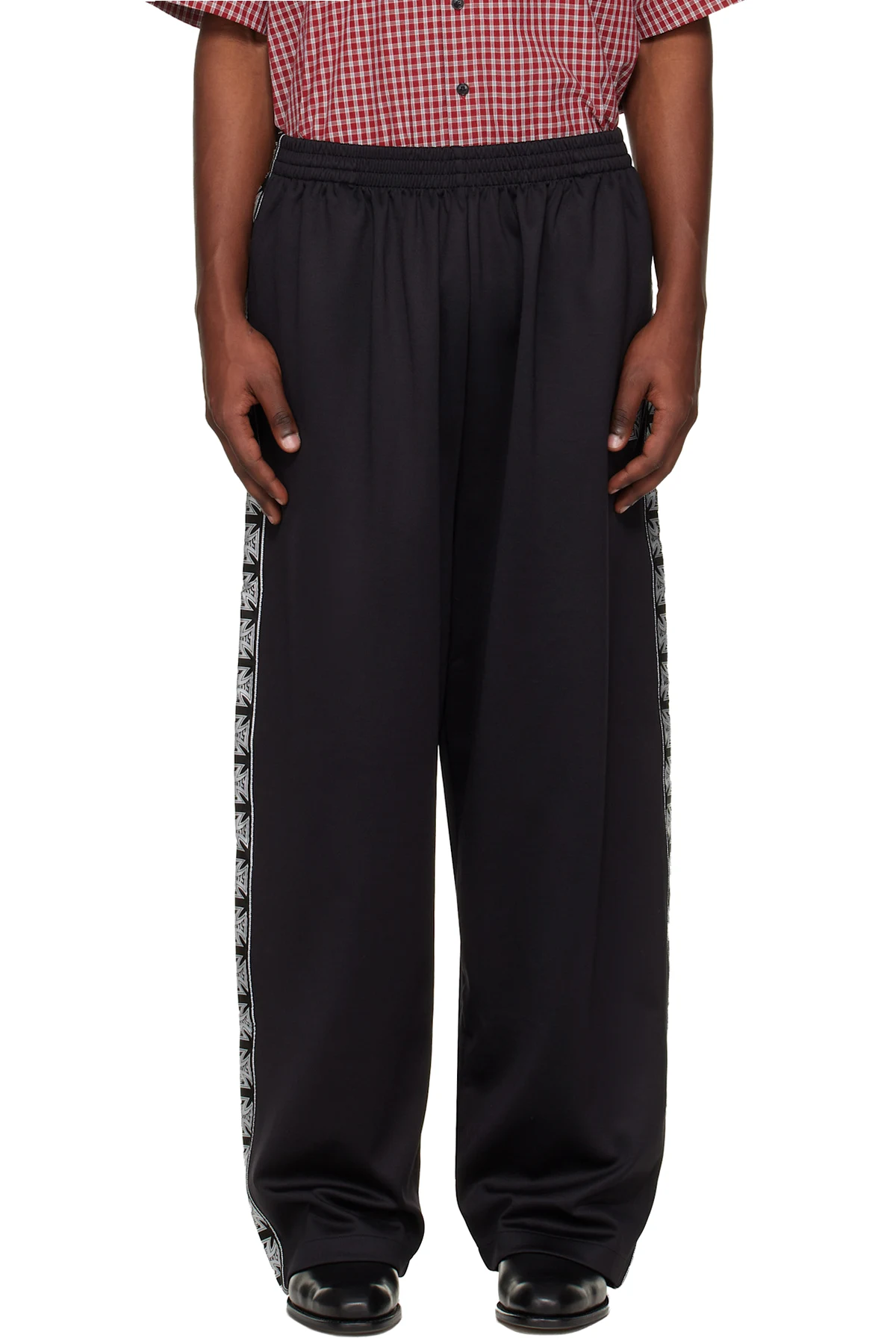 Black Biker Cross Tape Track Pants