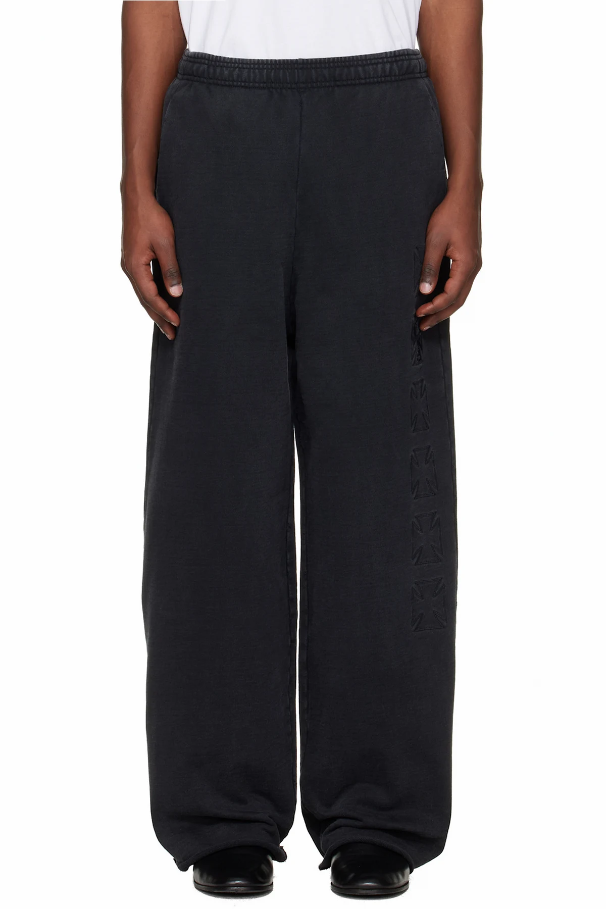 Black Embroidered Biker Cross Stripe Sweatpants