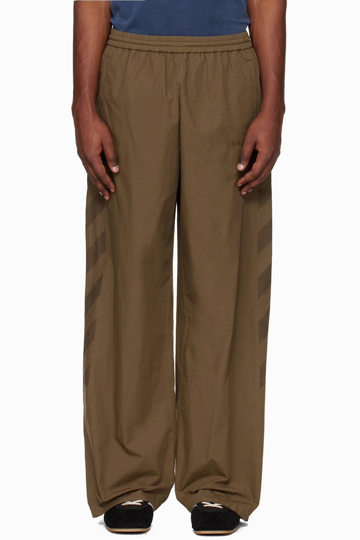 Brown Diagonal Cotton Track Pants
