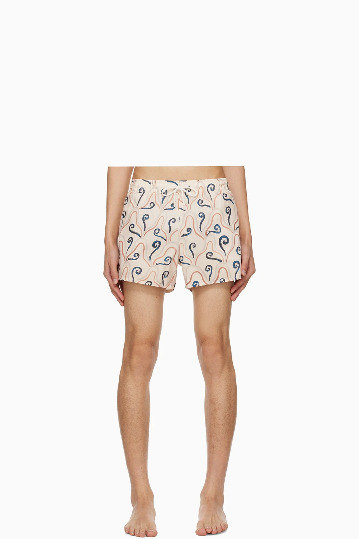 Beige Printed Swim Shorts