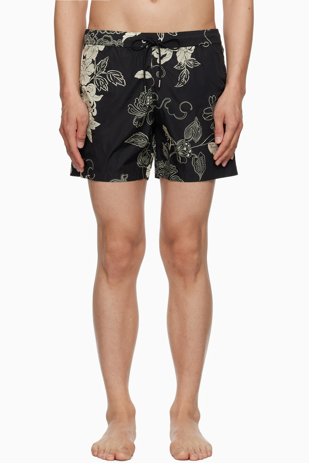Black Floral Print Swim Shorts