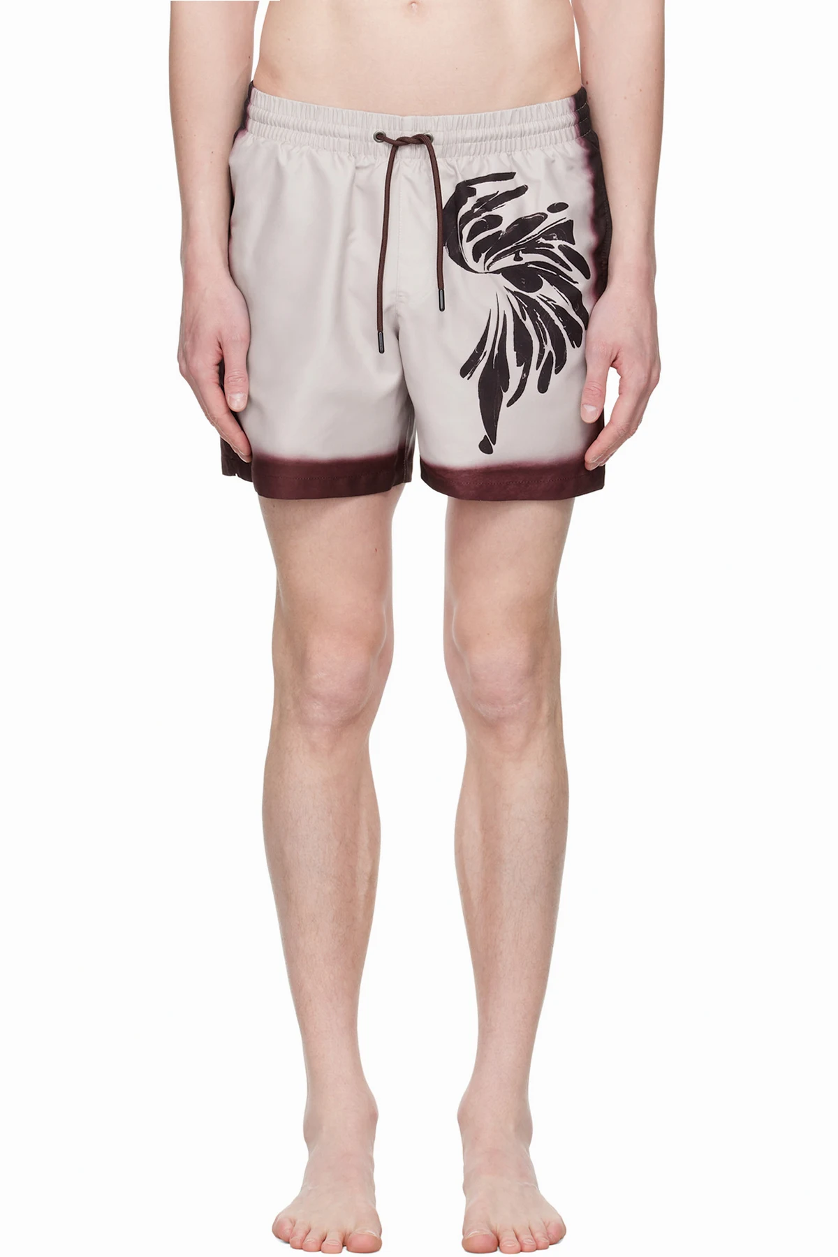 Burgundy Printed Swim Shorts