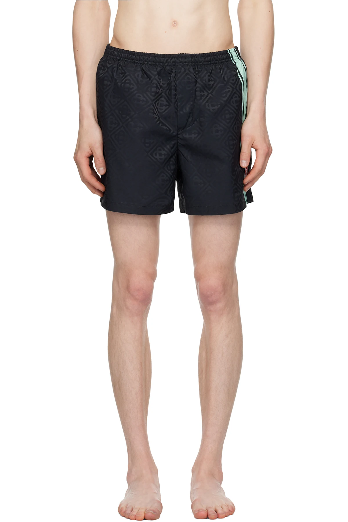 Black Monogram Jacquard Stripe Swim Shorts