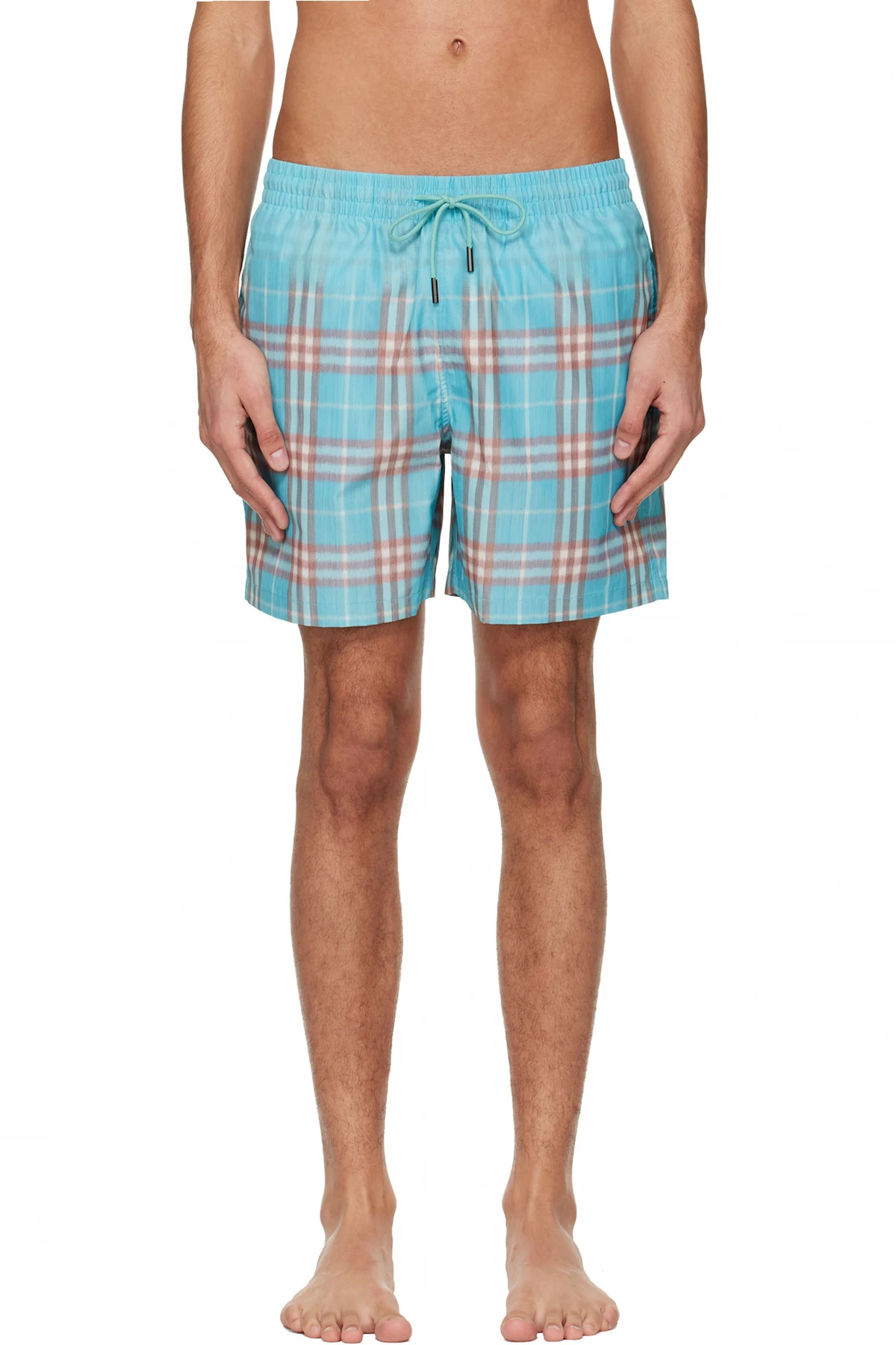 Blue Gradient Check Swim Shorts