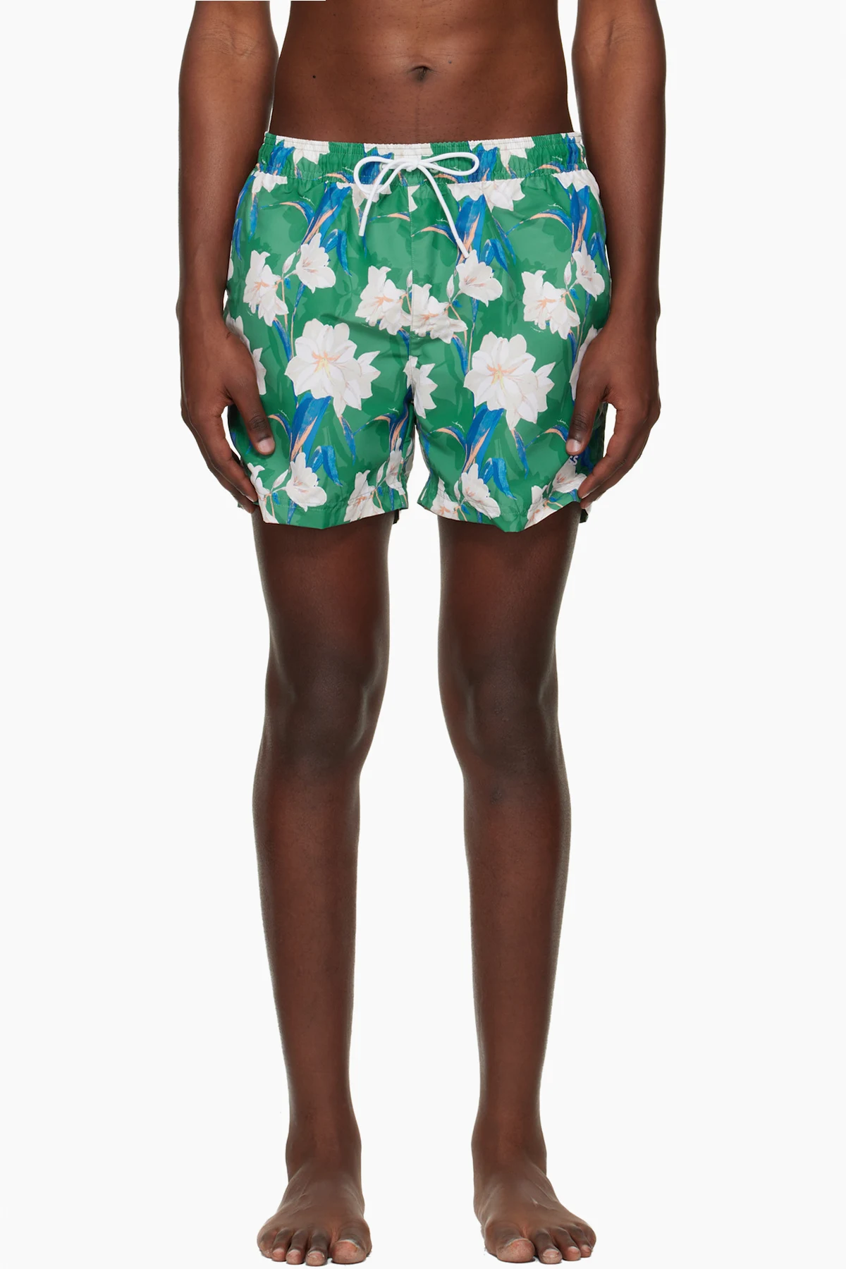 Green Logo-Detail Floral Print Swim Shorts