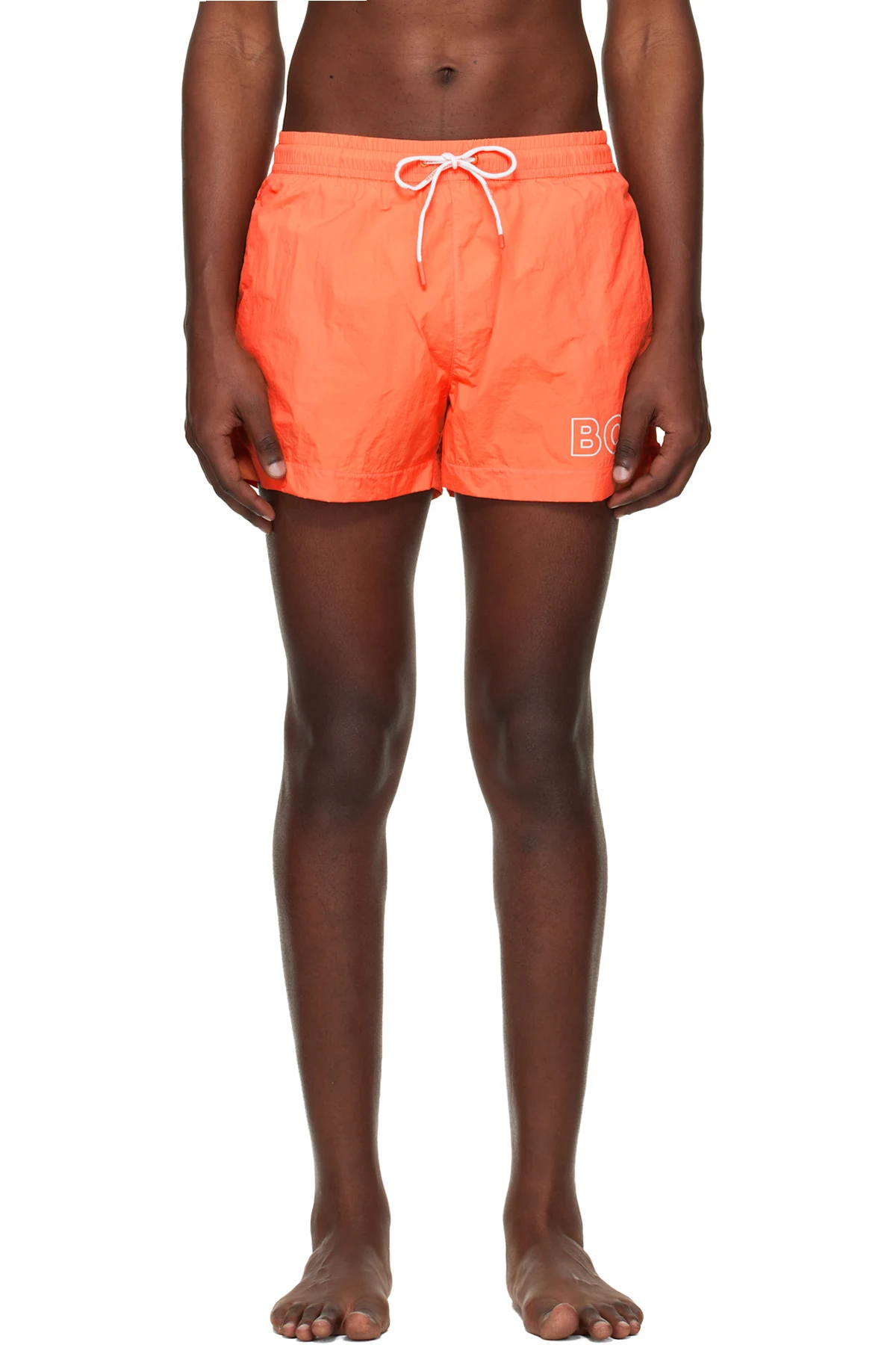 Orange Outline Logo Print Swim Shorts