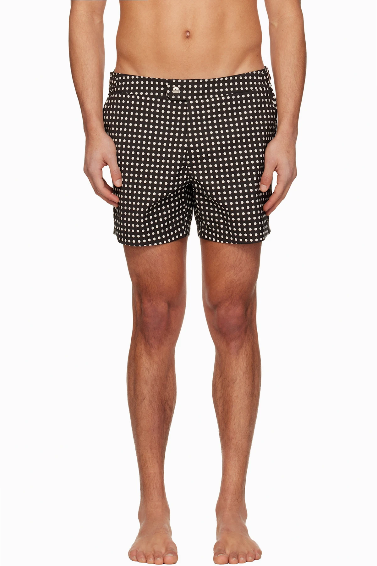 Black Mid Dot Print Nylon Swim Shorts