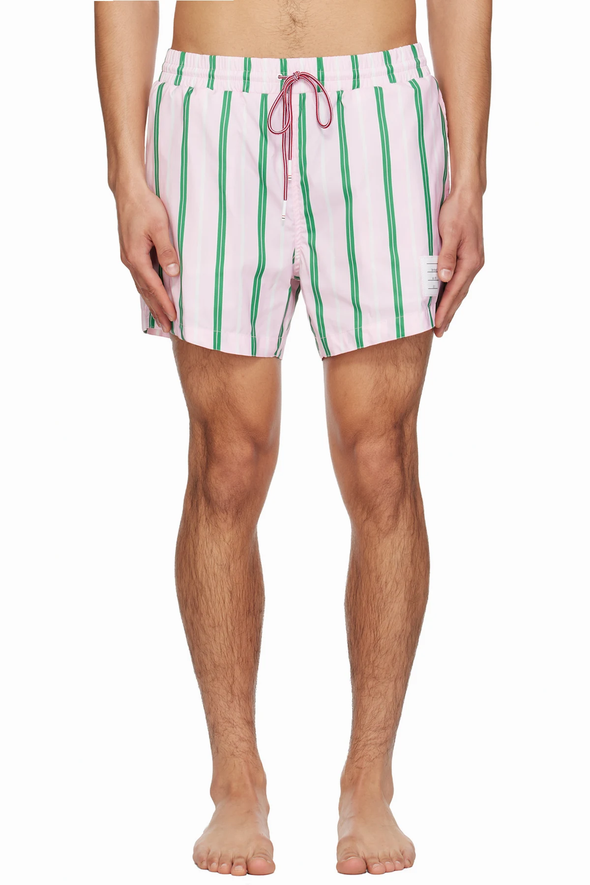 Pink Drawcord Waist Stripe Print Swim Shorts
