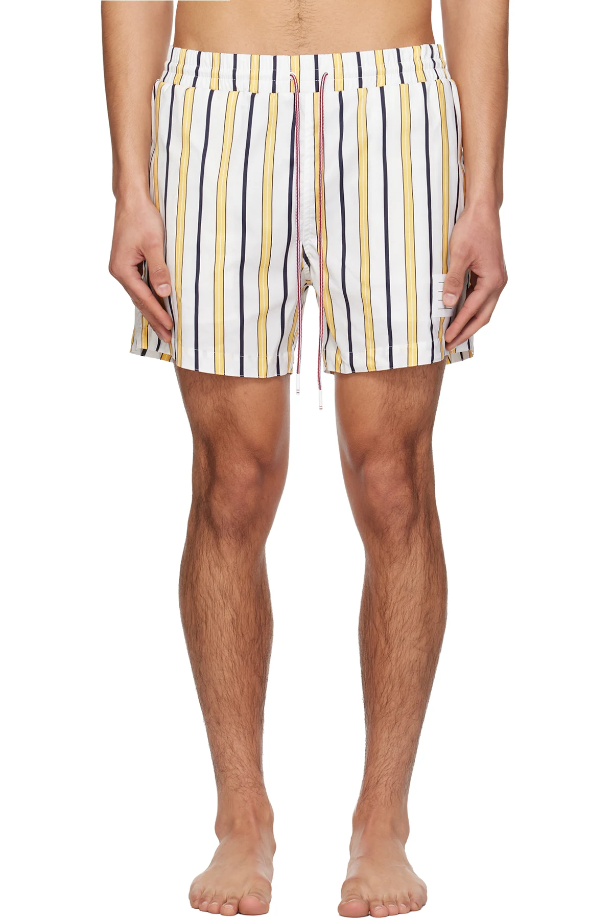 White & Yellow Repp Stripe Swim Shorts