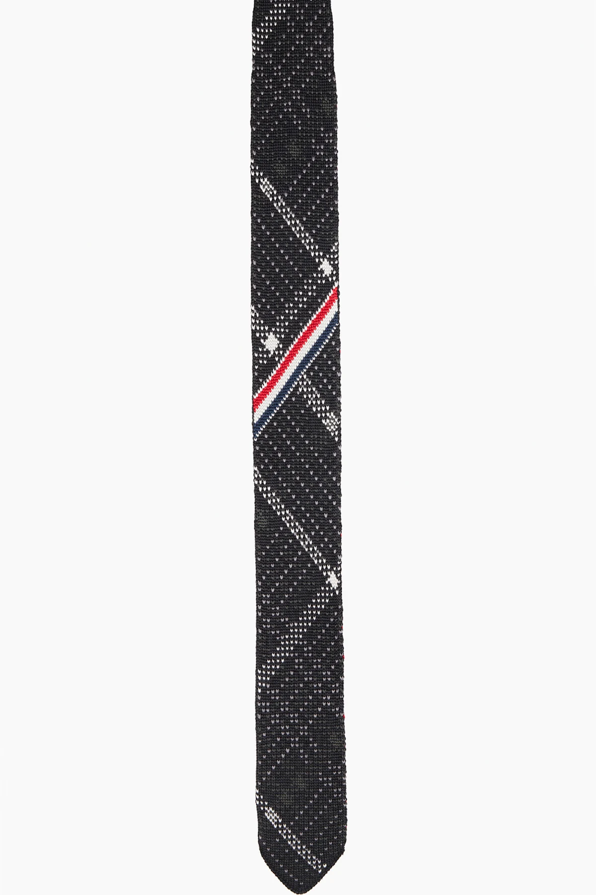 Black Plaid Check Silk Knit RWB Tie