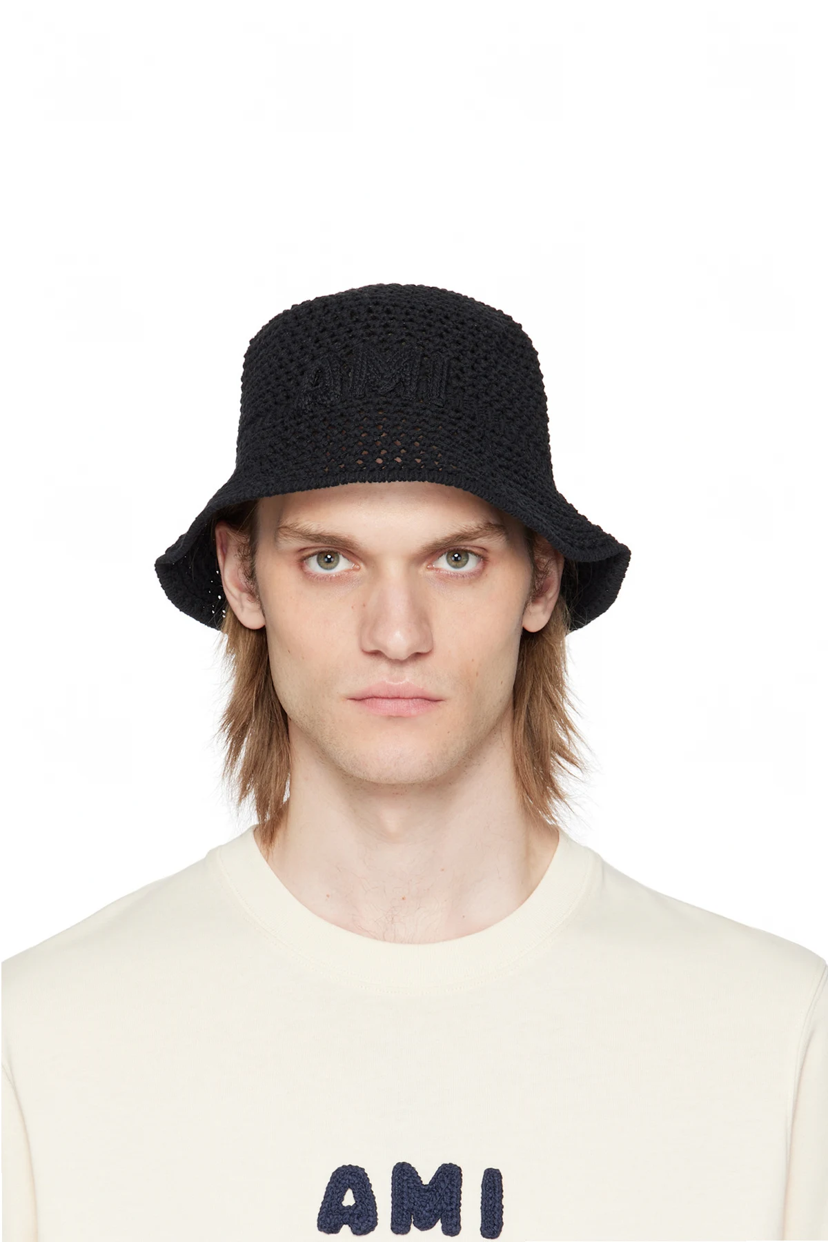 Black Knit 'AMI' Patch Bucket Hat